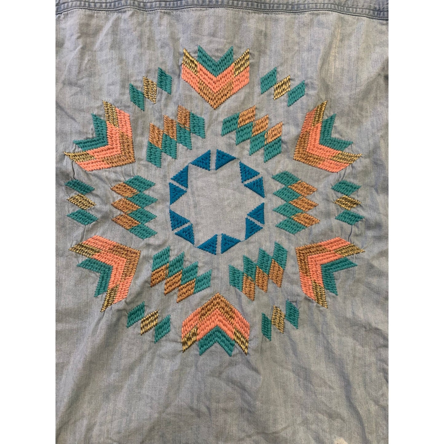 Rails Women's S Light Blue Embroidered Chambray Distressed Shirt