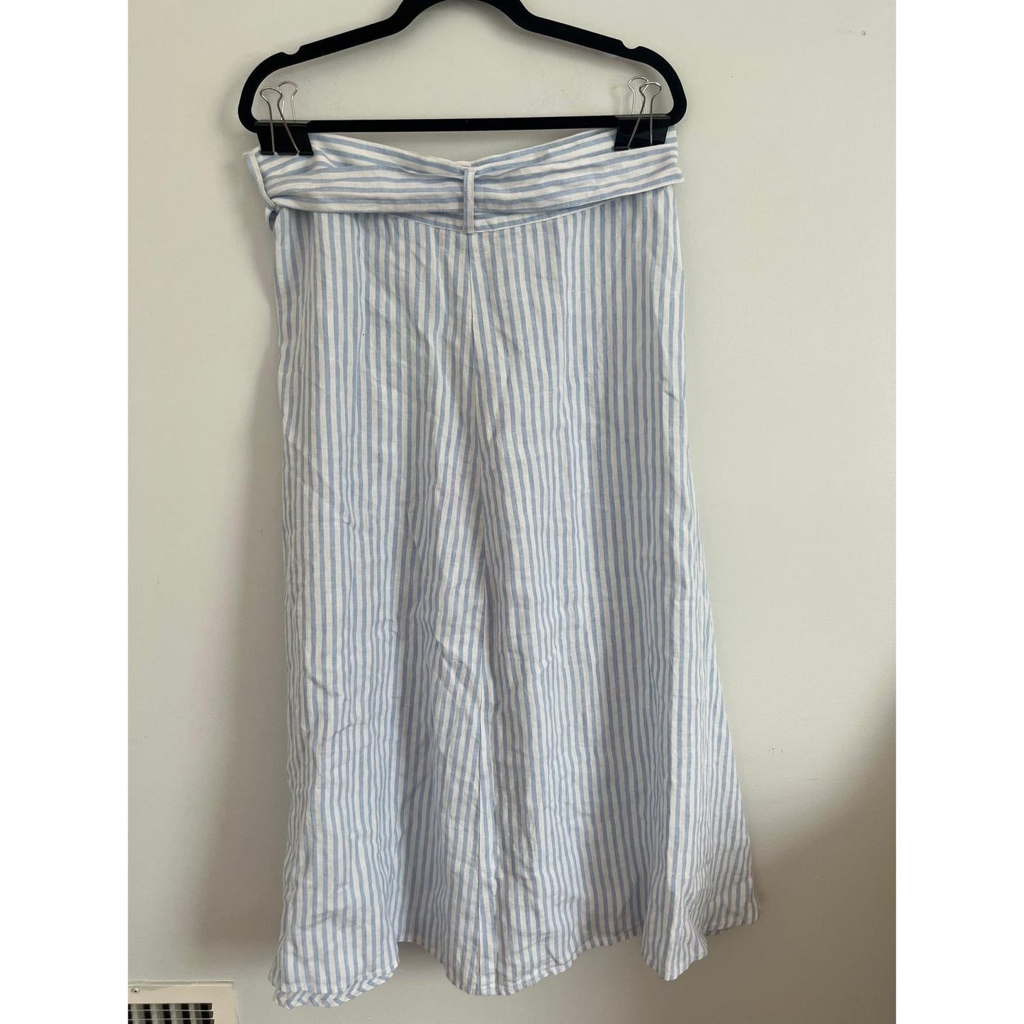 Saks Fifth Avenue Striped Midi Skirt Women L Blue White Linen Button Front