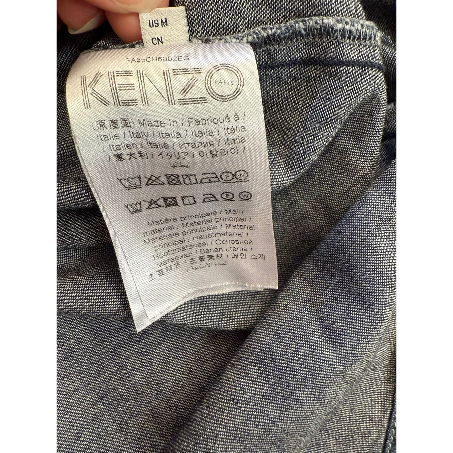 Kenzo Paris Medium Mens Blue Denim Button Up Long Sleeve Shirt