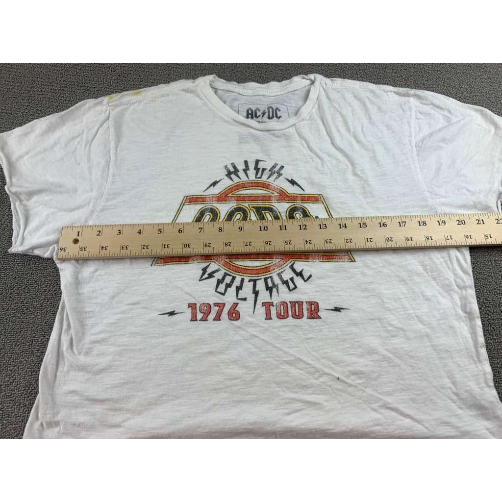 Original Retro Brand T Shirt Women M White AC DC 1976 Tour Print Short Sleeve