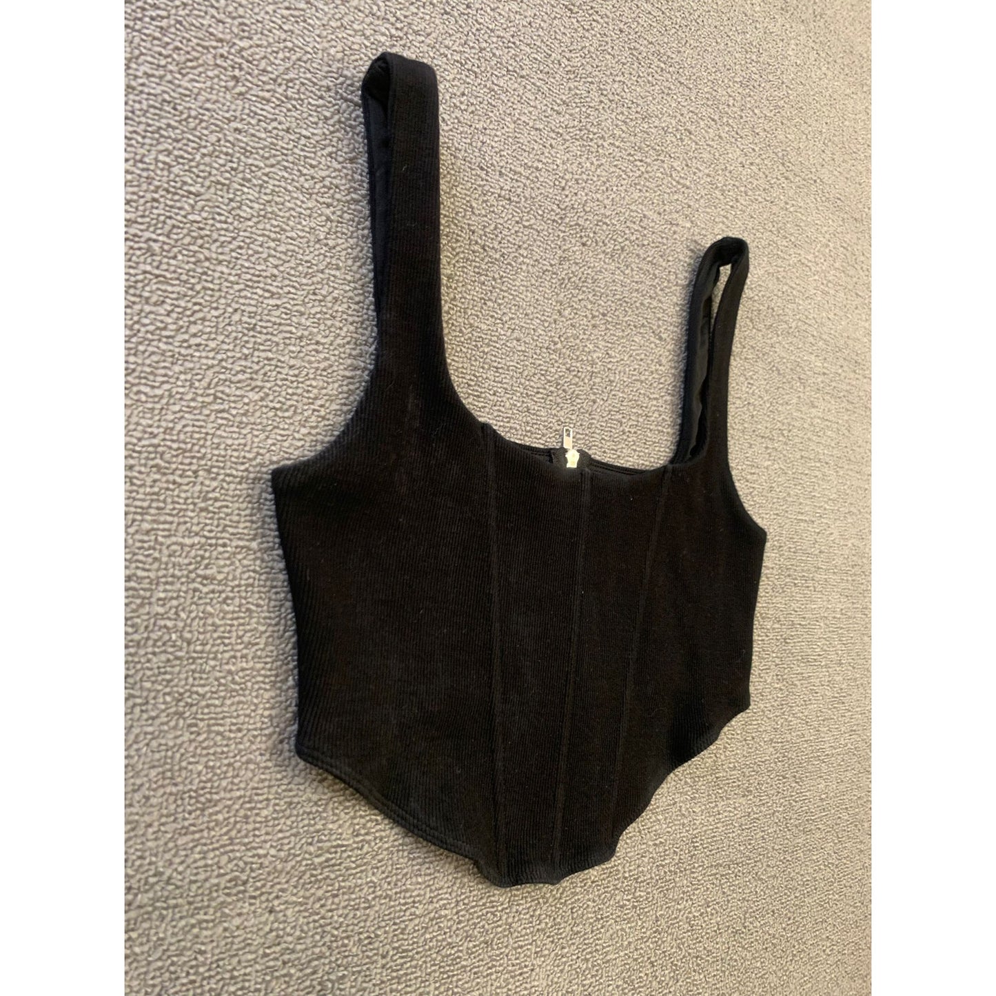 Princess Polly US 6 Women's Black Ribbed Square Corset Neck Tank Top