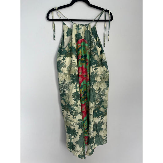 Maeve Sundress Women XS Green Scenic Print Tie Strap Boho Summer Dress