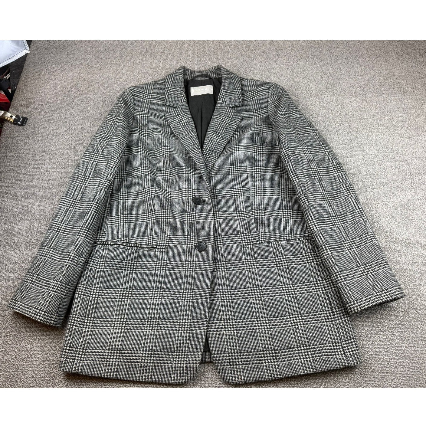 Everlane Women's 6 Black And White Plaid Wool Blend Blazer