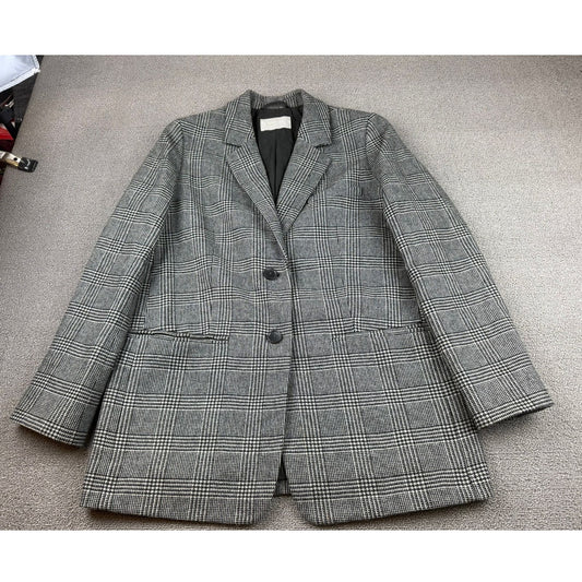 Everlane Women's 6 Black And White Plaid Wool Blend Blazer