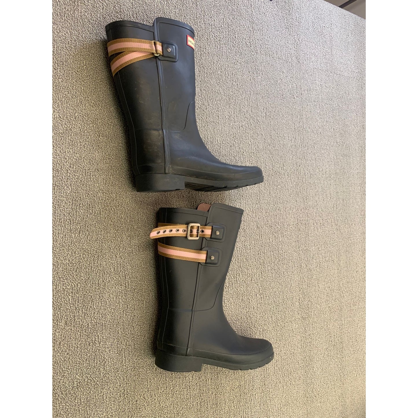 HUNTER Women US 7 Blue Rain Backstrap Pink Boots