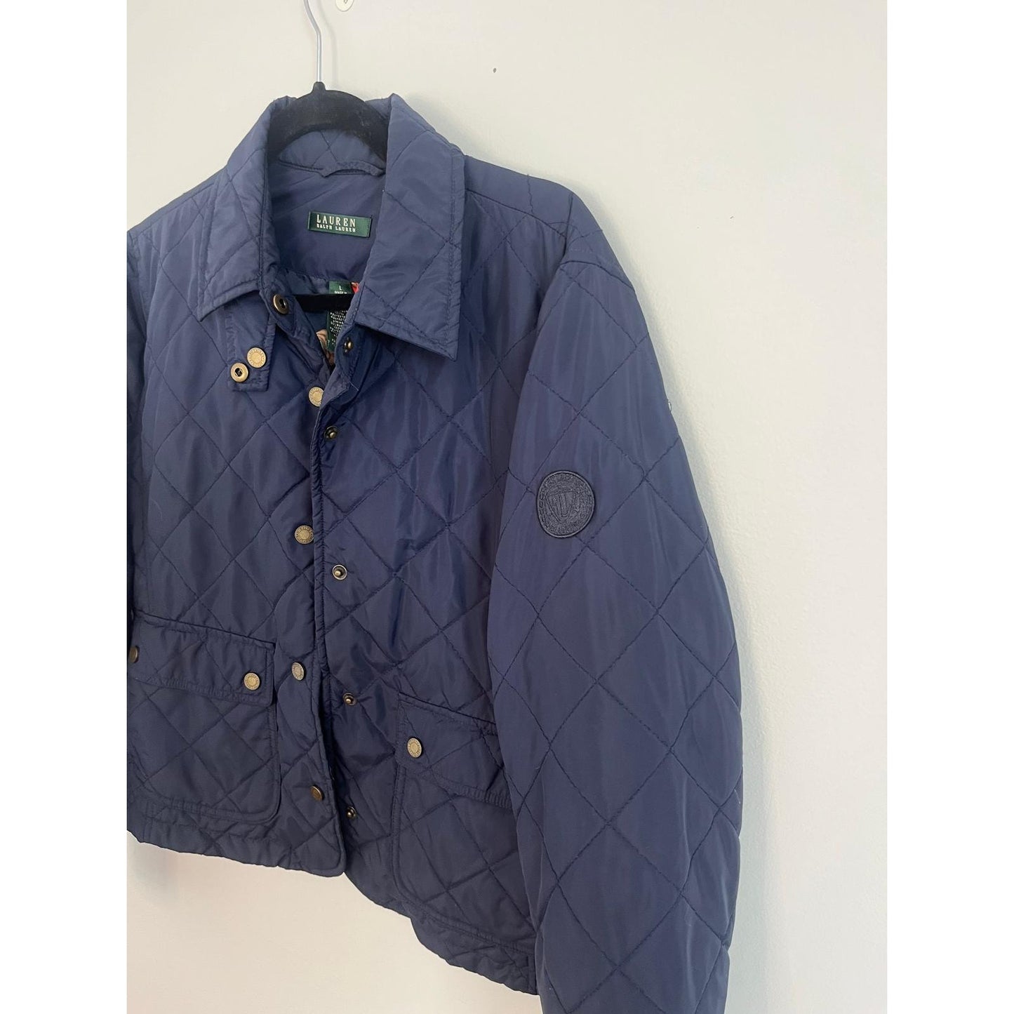 Lauren Ralph Lauren Jacket Women L Blue Quilted Equestrian Chain Liner