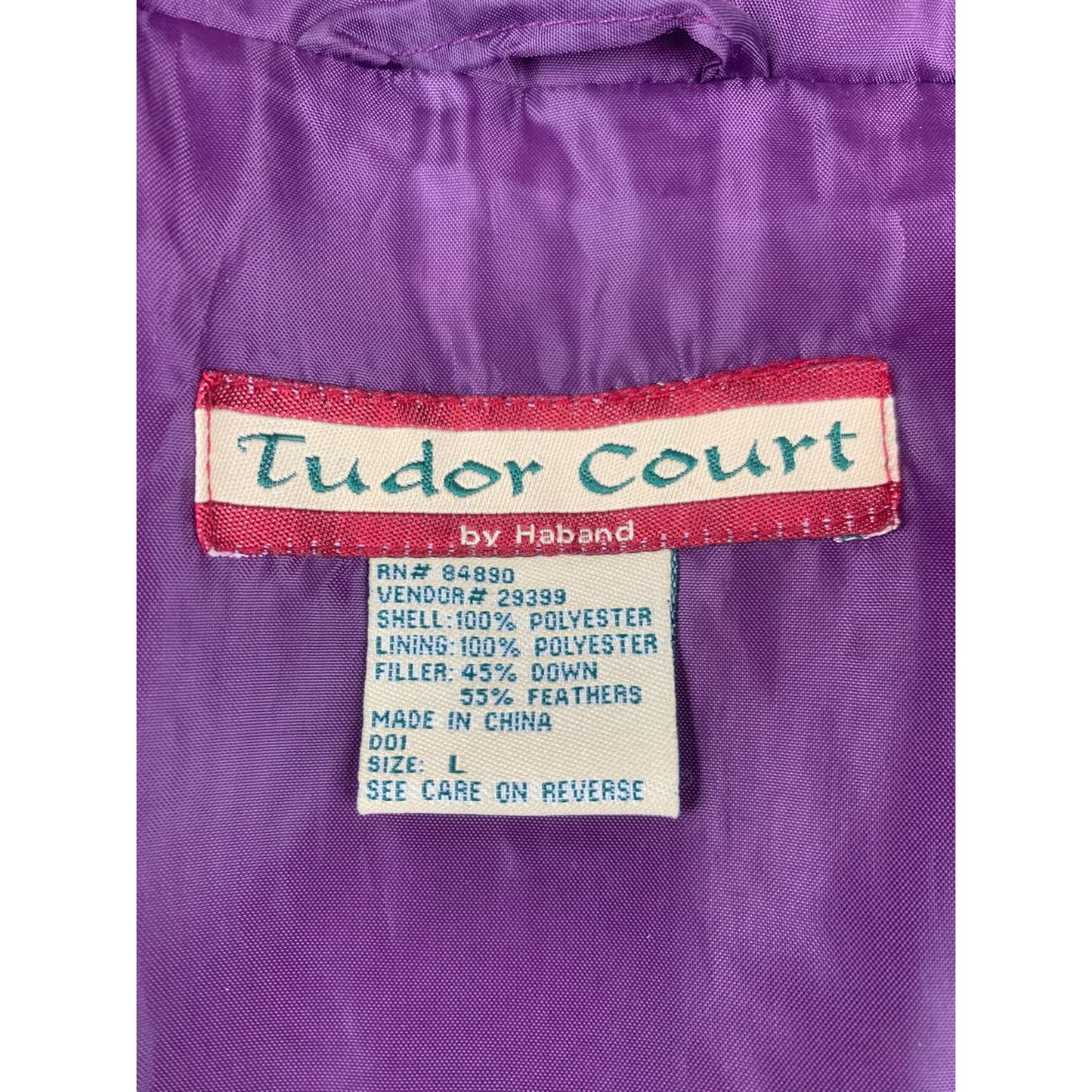 Tudor Court Women's Large Purple Puffer Embroidered Down Jacket