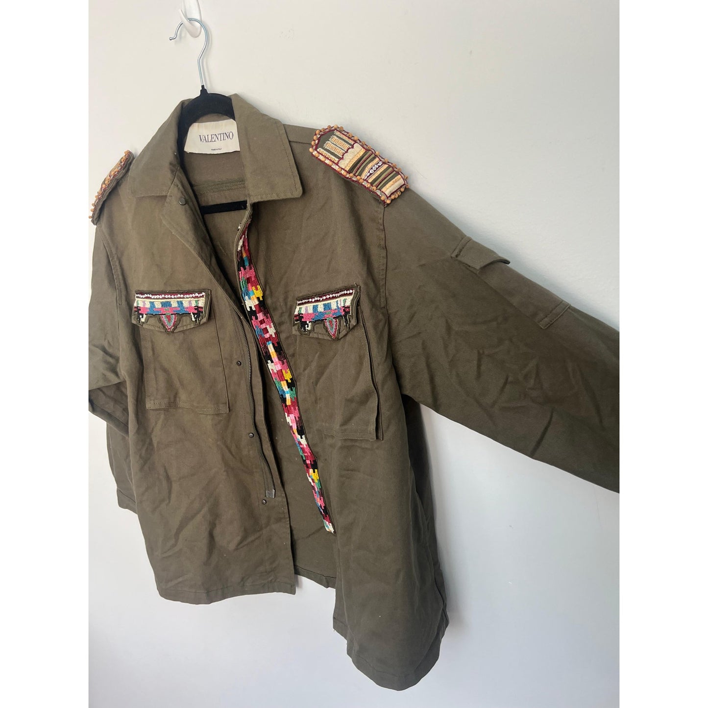 Valentino Beaded Military Jacket Women 38 Olive Green Embellished Italy