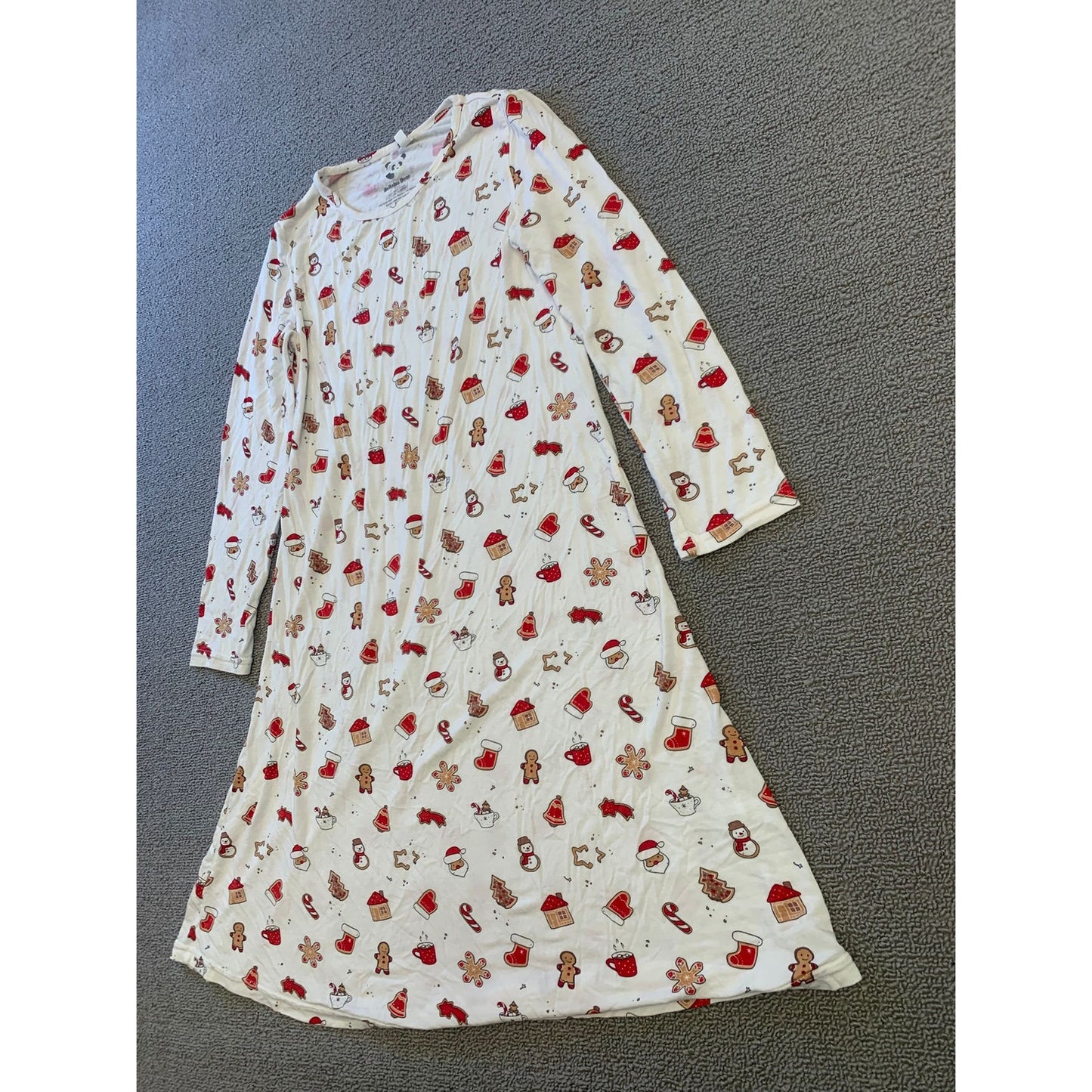 Bellabu Bear Girls 9/10Y White Christmas Gingerbread Nightgown Pajama Dress