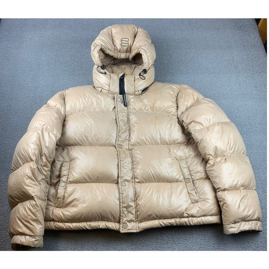 Aritzia The Super Puff Womens Large Tan Hooded Quilted Puffer Down Coat