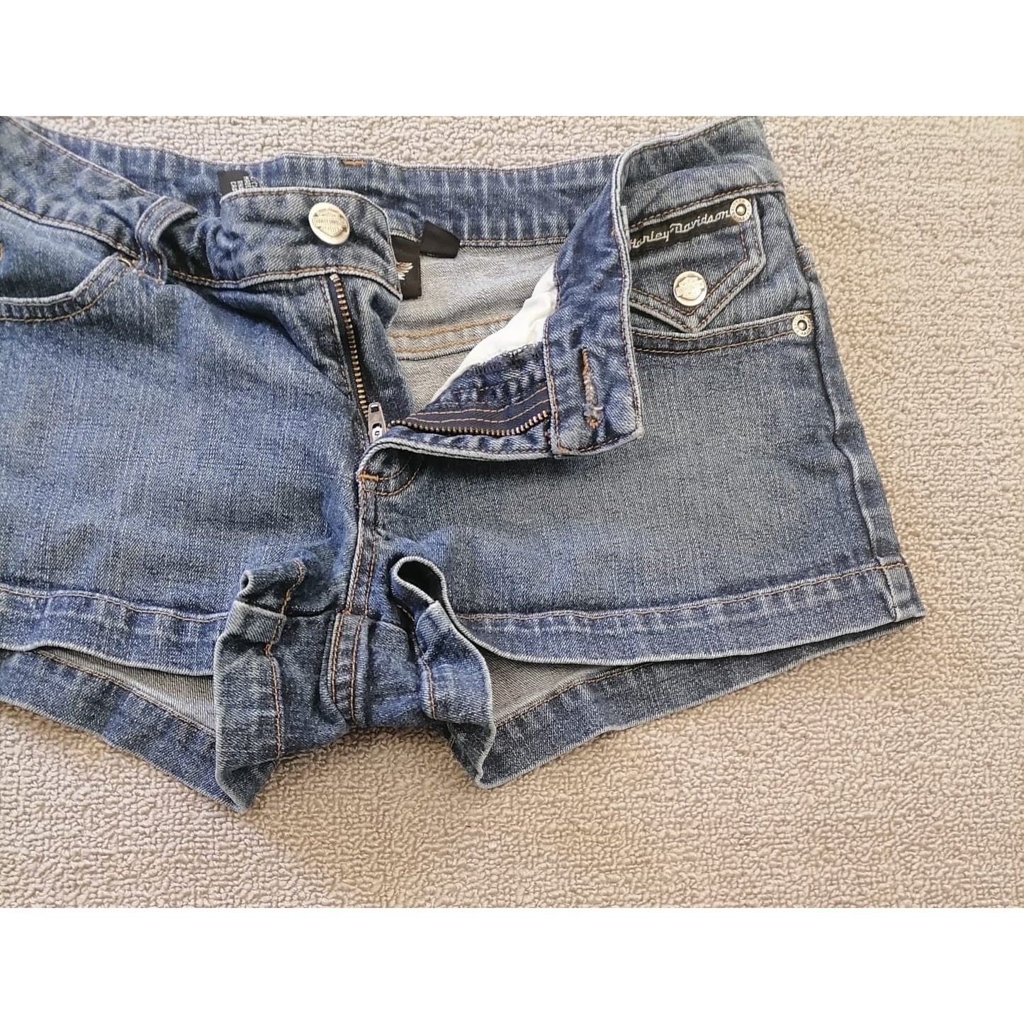 Harley-Davidson Women's Blue Denim Jean Shorts Biker Moto Style