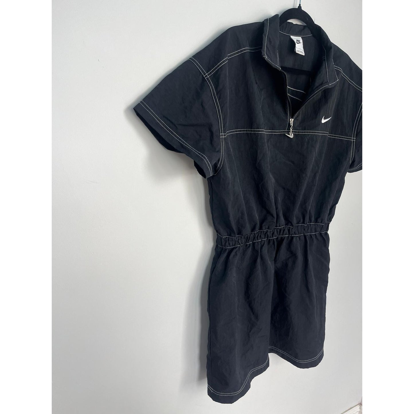 Nike Quarter Zip Mini Dress Women L Black Athletic Dress With Contrast Stitching