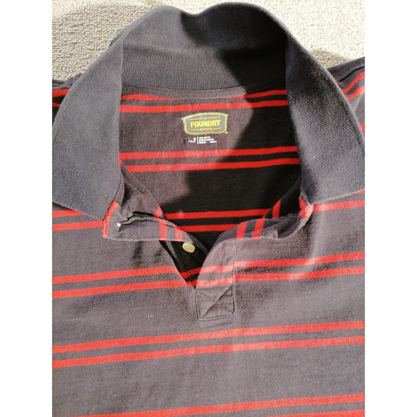 The Foundry Supply Co. XL T Male Navy Red Striped Cropped Long Sleeve Polo Top