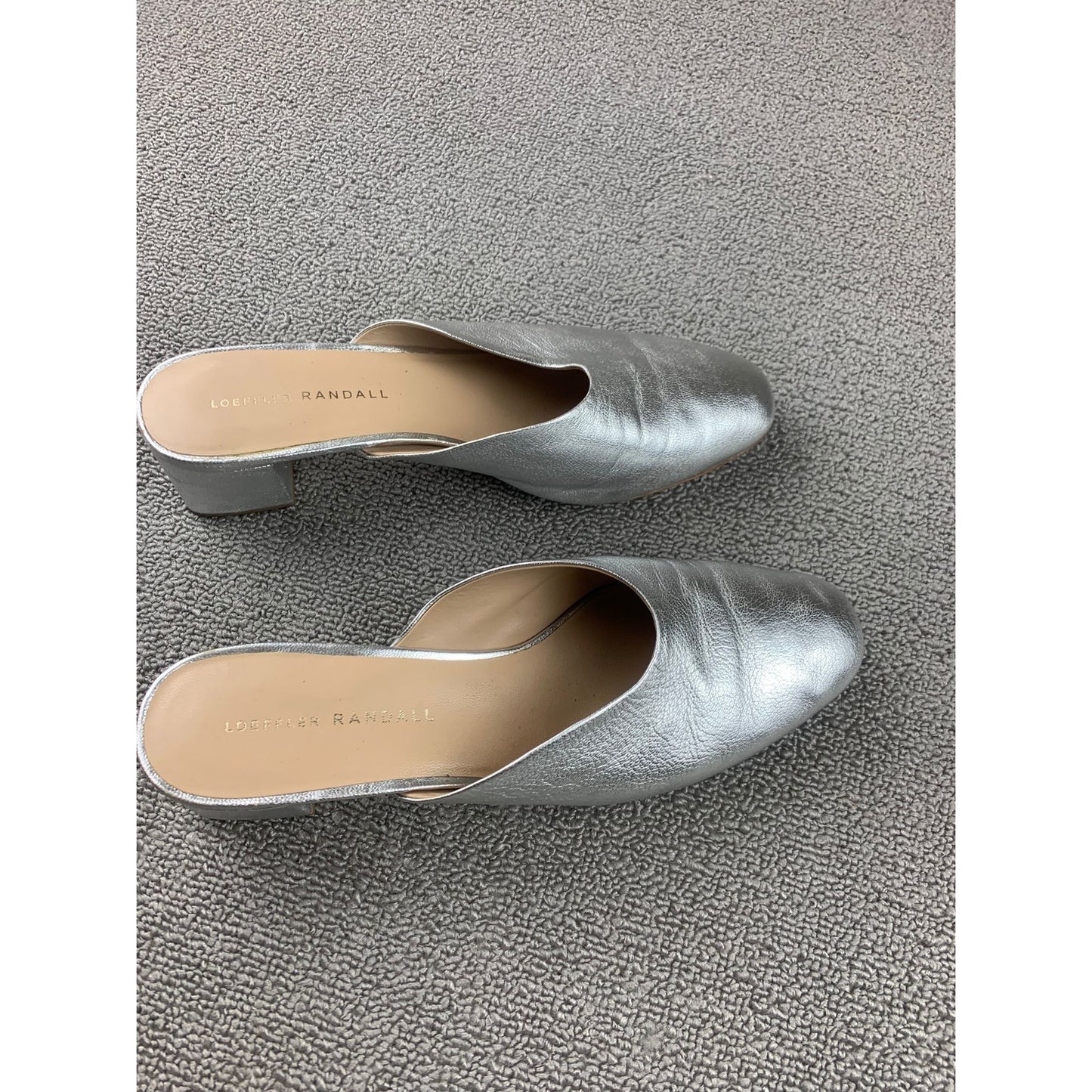 Loeffler Randall Women's 7.5 Silver Metallic Leather Mules Heels