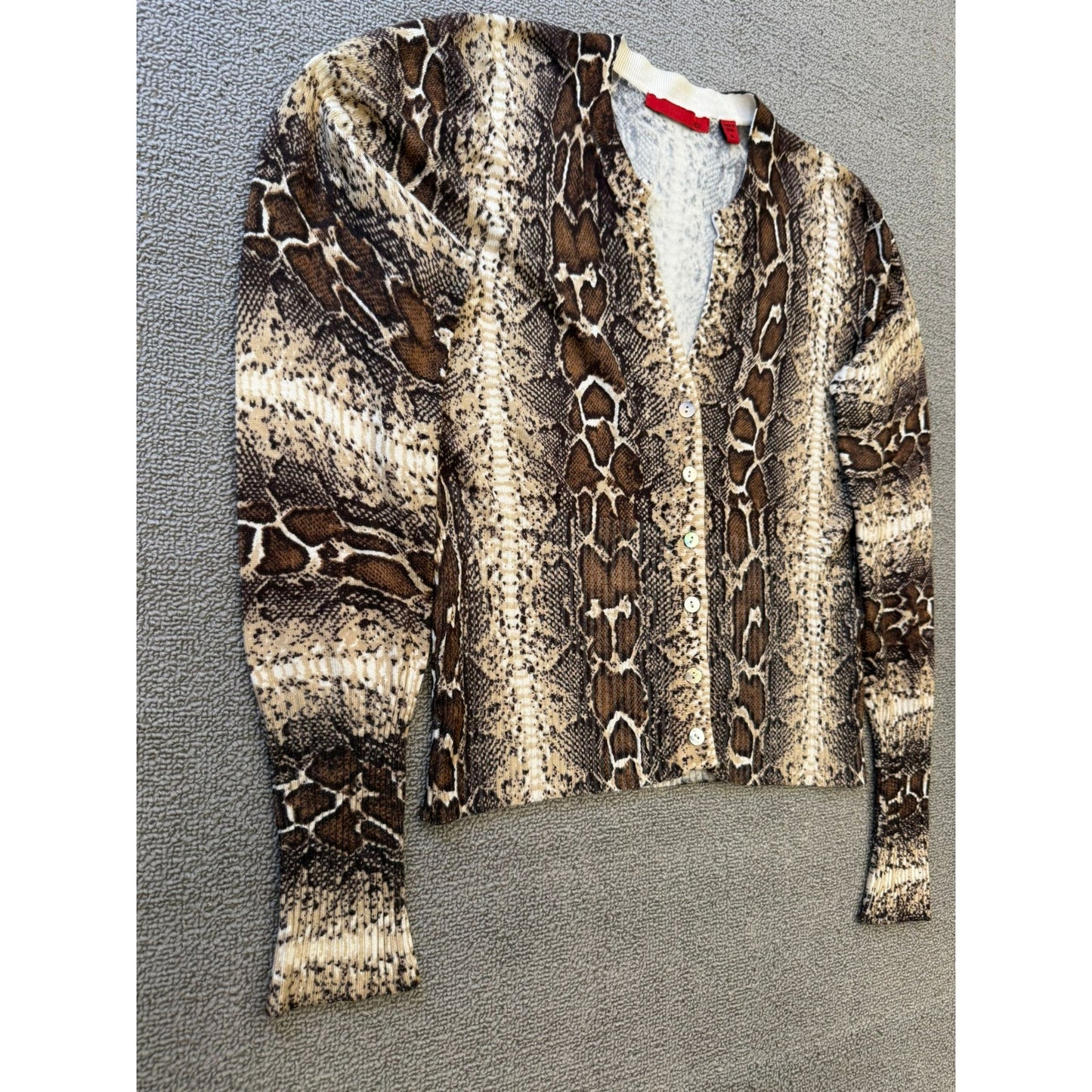 RED Women's Medium Snakeskin Print Cardigan V-Neck Long Sleeve Sweater