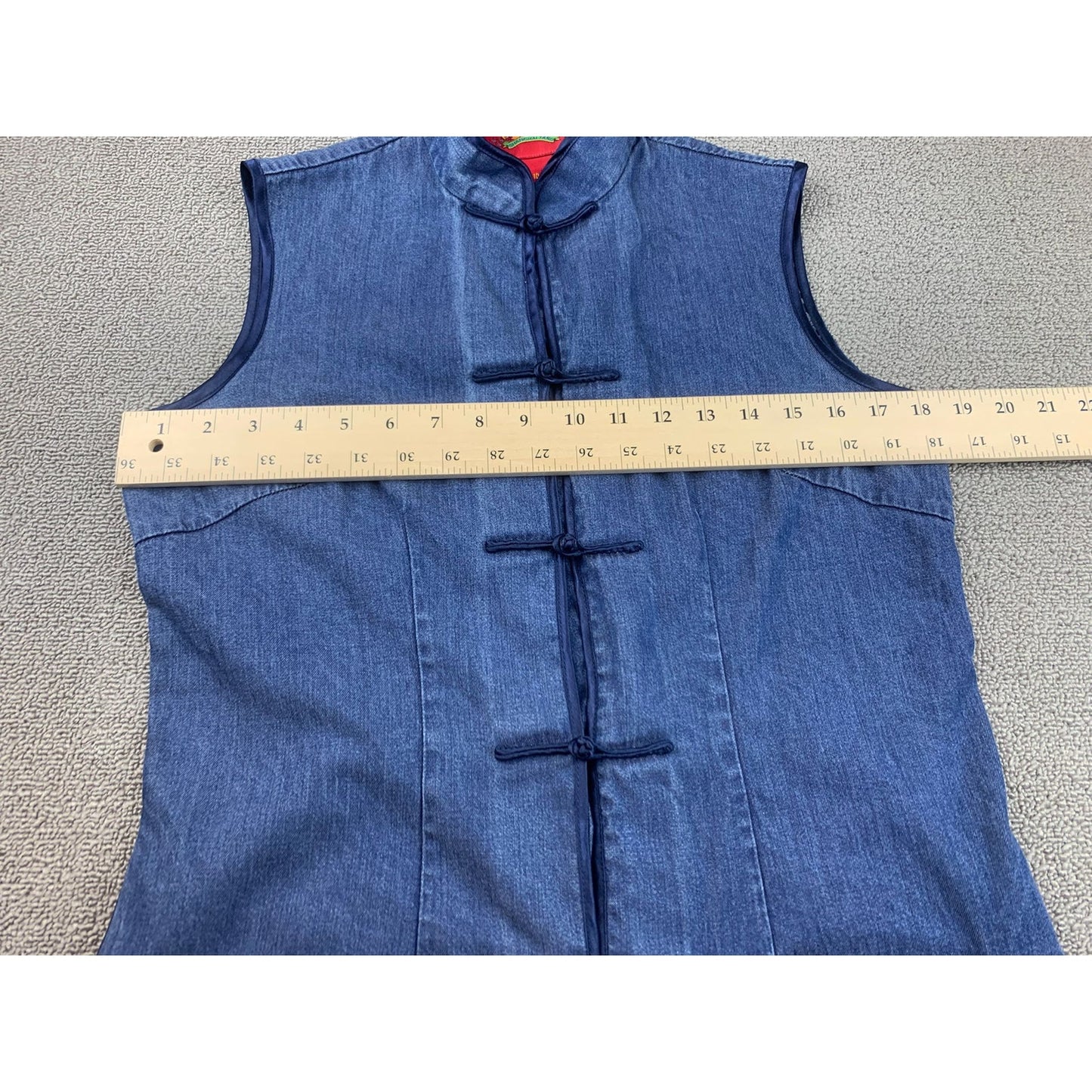 Shanghai Tang Women 10 Denim Waistcoat  Vest Gilet Ethnic Chinese