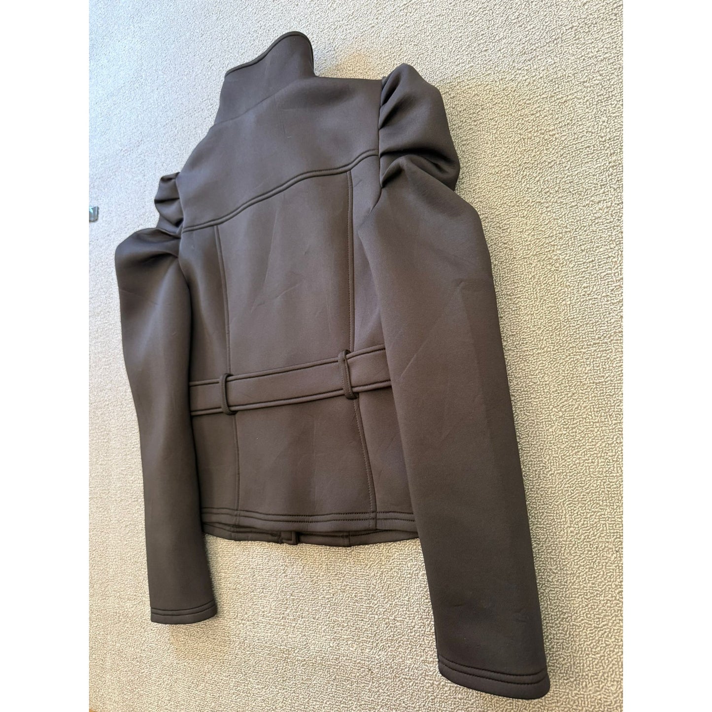 ZARA Size Small Women's Black Puff Sleeve Belted Full Zip Jacket Coat