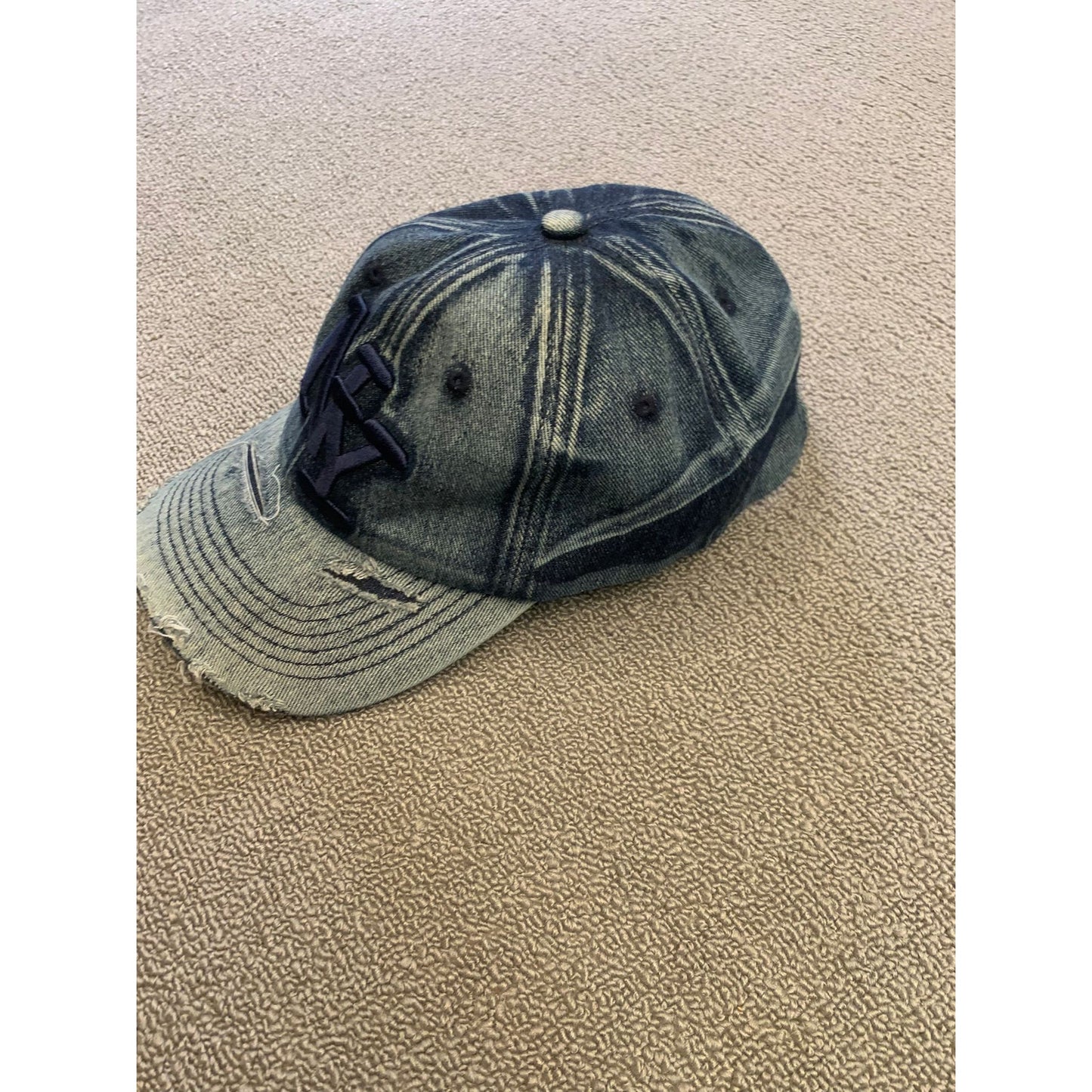 Nyc Men's One Size Blue Denim Distressed Baseball Hat