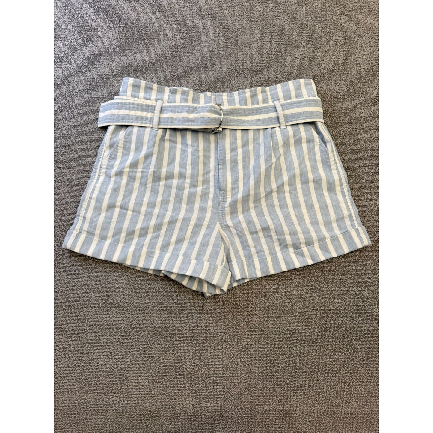 FRAME Women's 6 Casual Linen Blend Shorts Chambray Light Blue Stripe