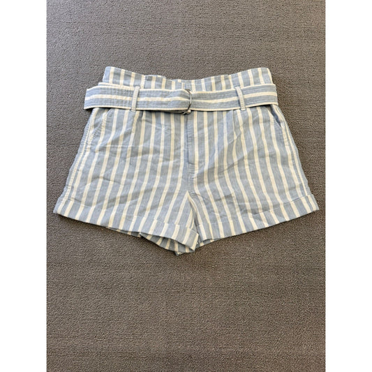 FRAME Women's 6 Casual Linen Blend Shorts Chambray Light Blue Stripe