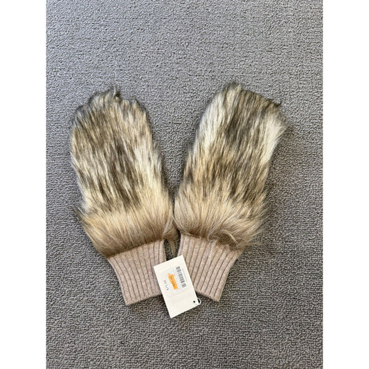 Carolina Amato Women's One Size Beige Cashmere Blend Faux Fur Knit Mittens NWT