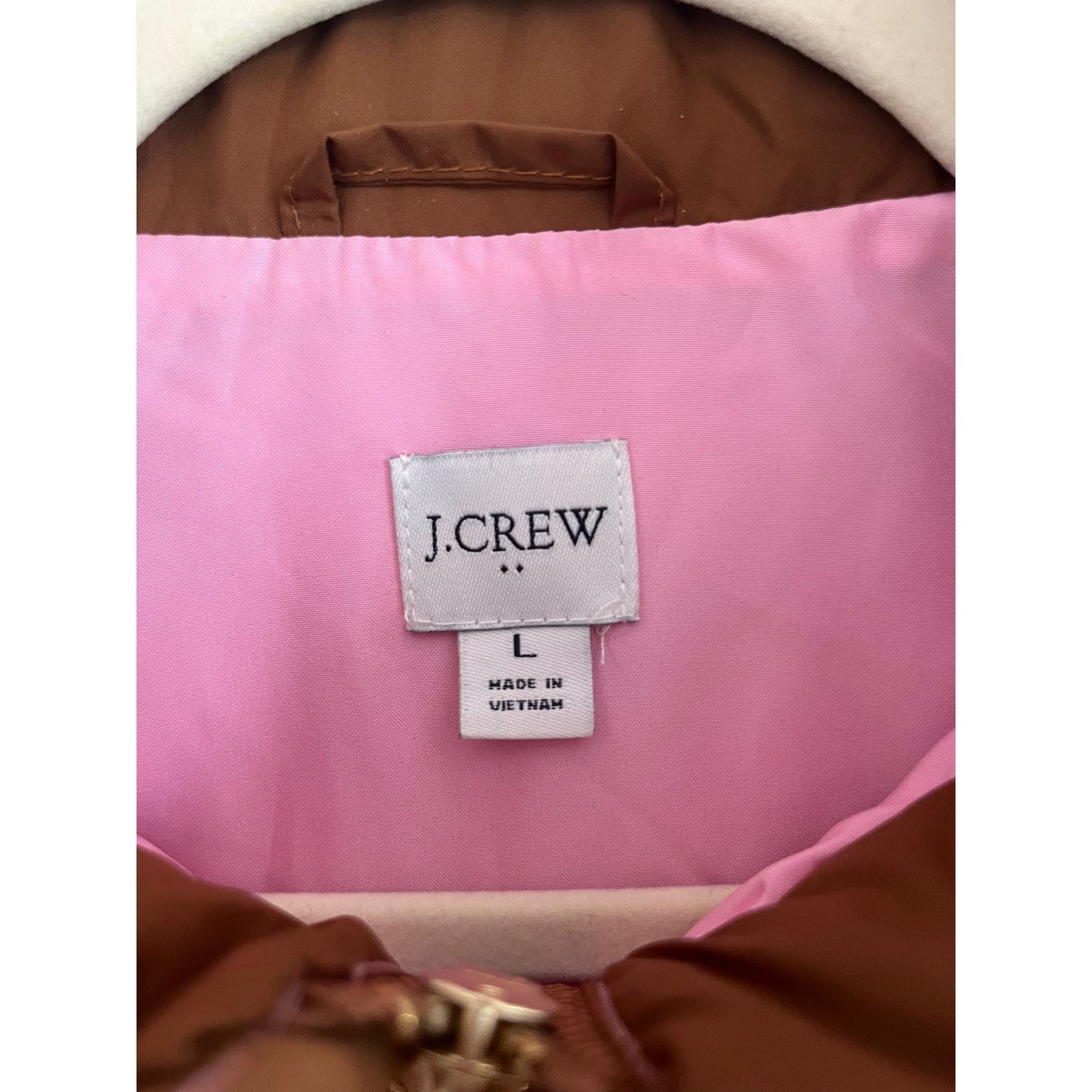 J.Crew Quilted Vest Womens Large Brown Puffer Sleeveless Zip Gold Snap Outdoor