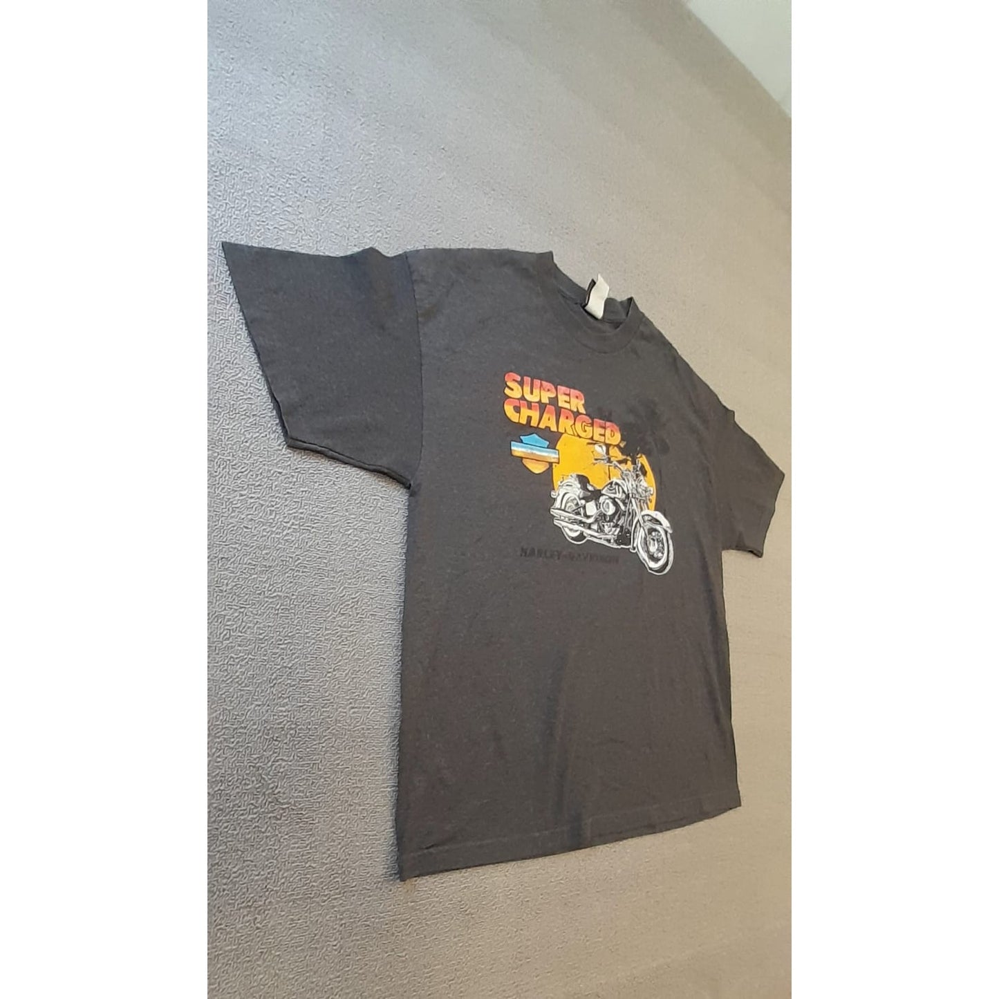Harley Davidson Mens XL Super Charged Motorcycle Graphic T Shirt Gray