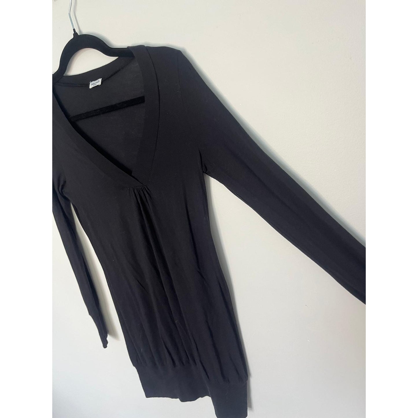 Splendid Long Sleeve V Neck Tunic Top Women Small Black Stretch Basic