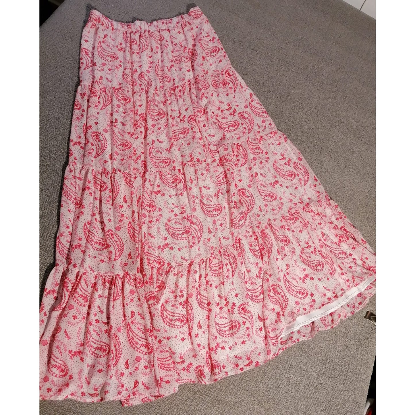 SUGARLIPS Large Female Pink Paisley Print Tiered Bohemian Lightweight Maxi Skirt