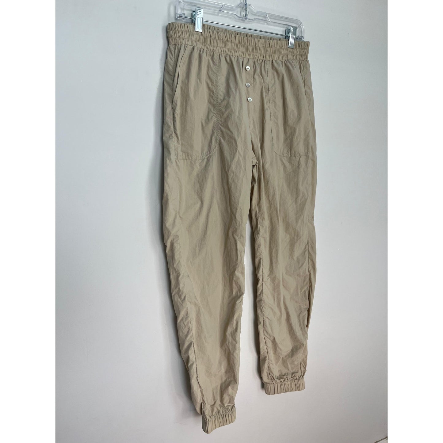 Donni Jogger Pants Women L Beige Lightweight Button Front Elastic Waist