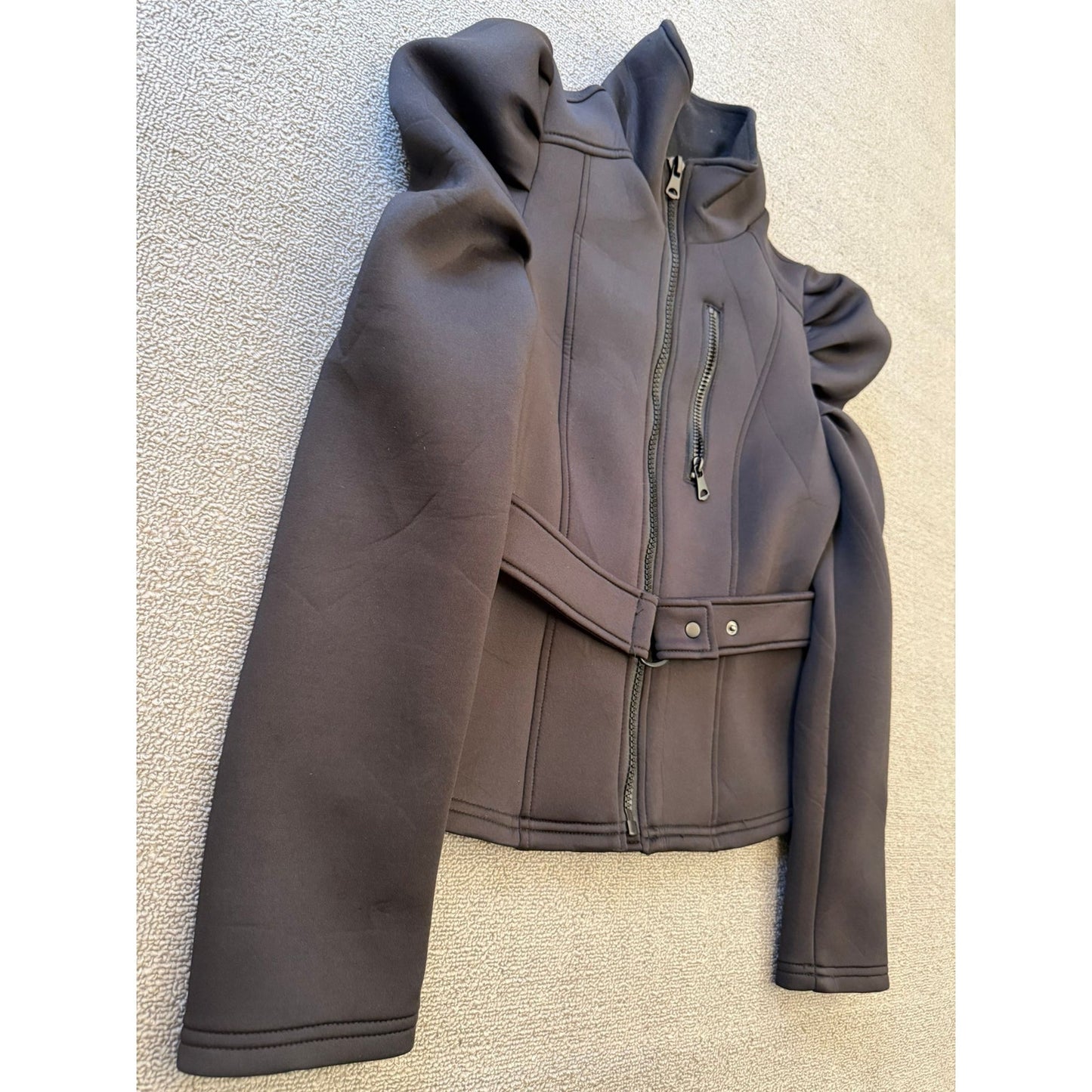 ZARA Size Small Women's Black Puff Sleeve Belted Full Zip Jacket Coat