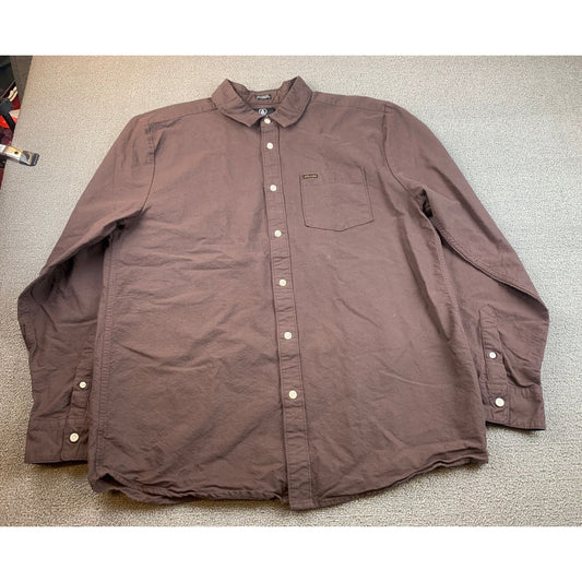 Volcom Men's XL Brown Classic Fit Long Sleeve Button Up Shirt Top