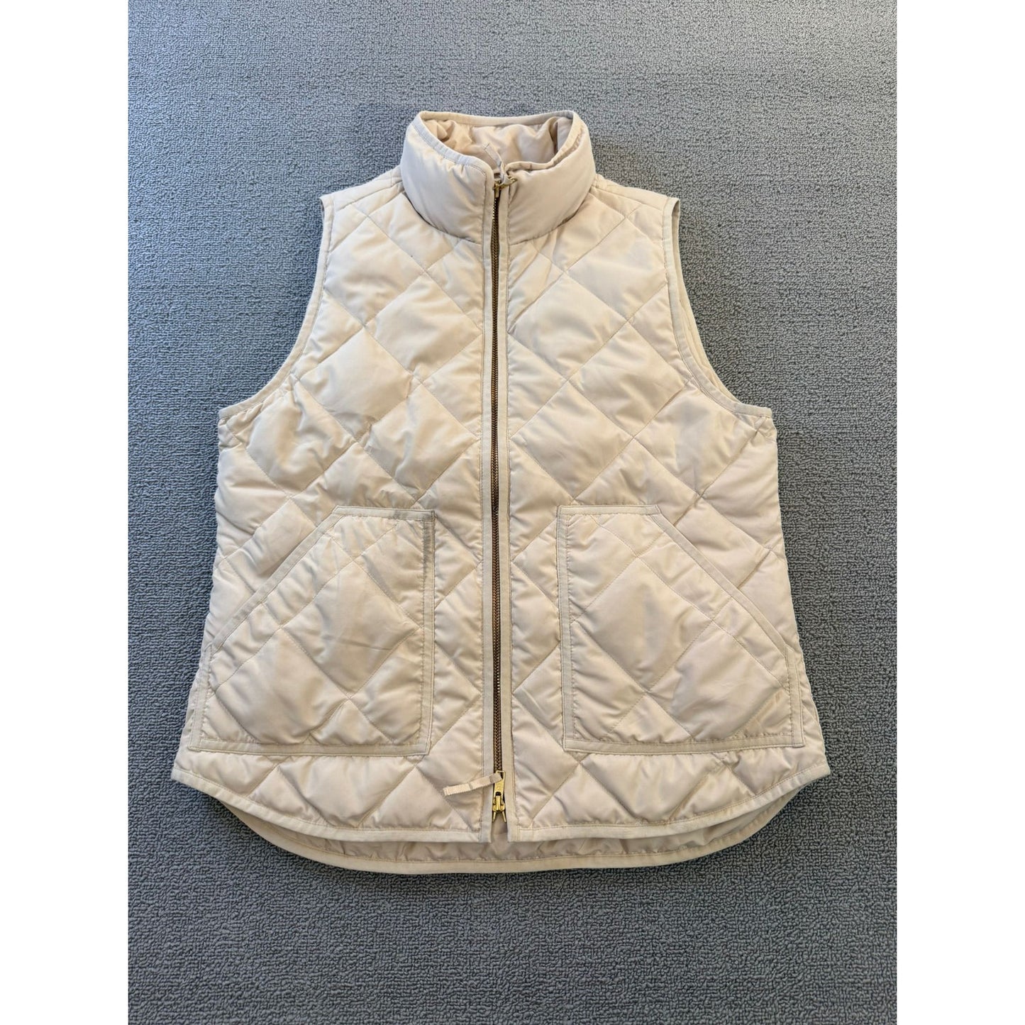 J.Crew Womens Medium Cream Quilted Full Zip Puffer Vest Jacket
