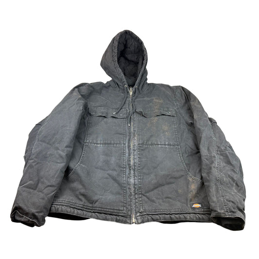 Dickies Work Wear Men's Size Large Black Full-zip Hooded Quilted Lined Jacket