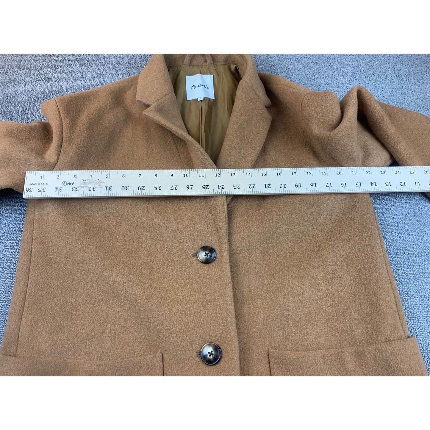 Madewell Women's Medium Brown Wool Duster Camel With Notch Lapels Coat