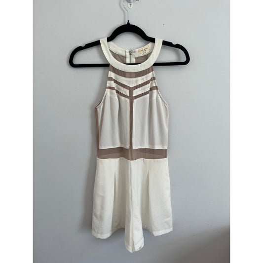 Tea & Cup Romper Women S White Mesh Inset Halter Back Zip Playsuit