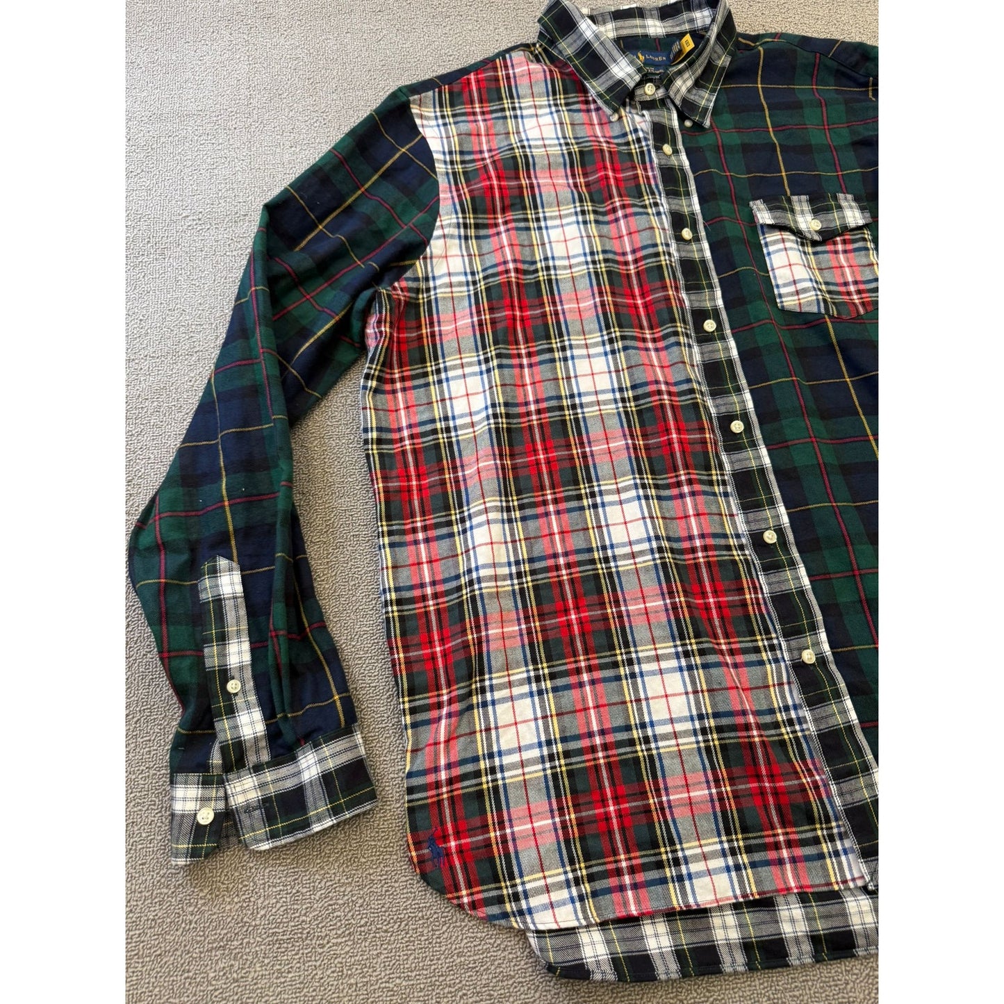 RALPH LAUREN Men's XXL Multi-Color Plaid Patchwork Flannel Shirt