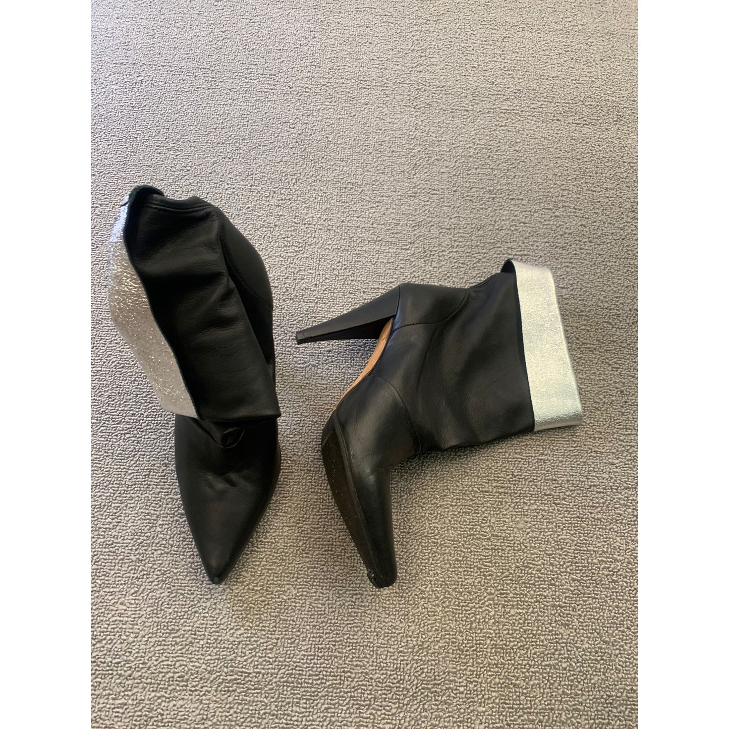 IRO Women Size 38 Black Silver Leather Ankle Boots