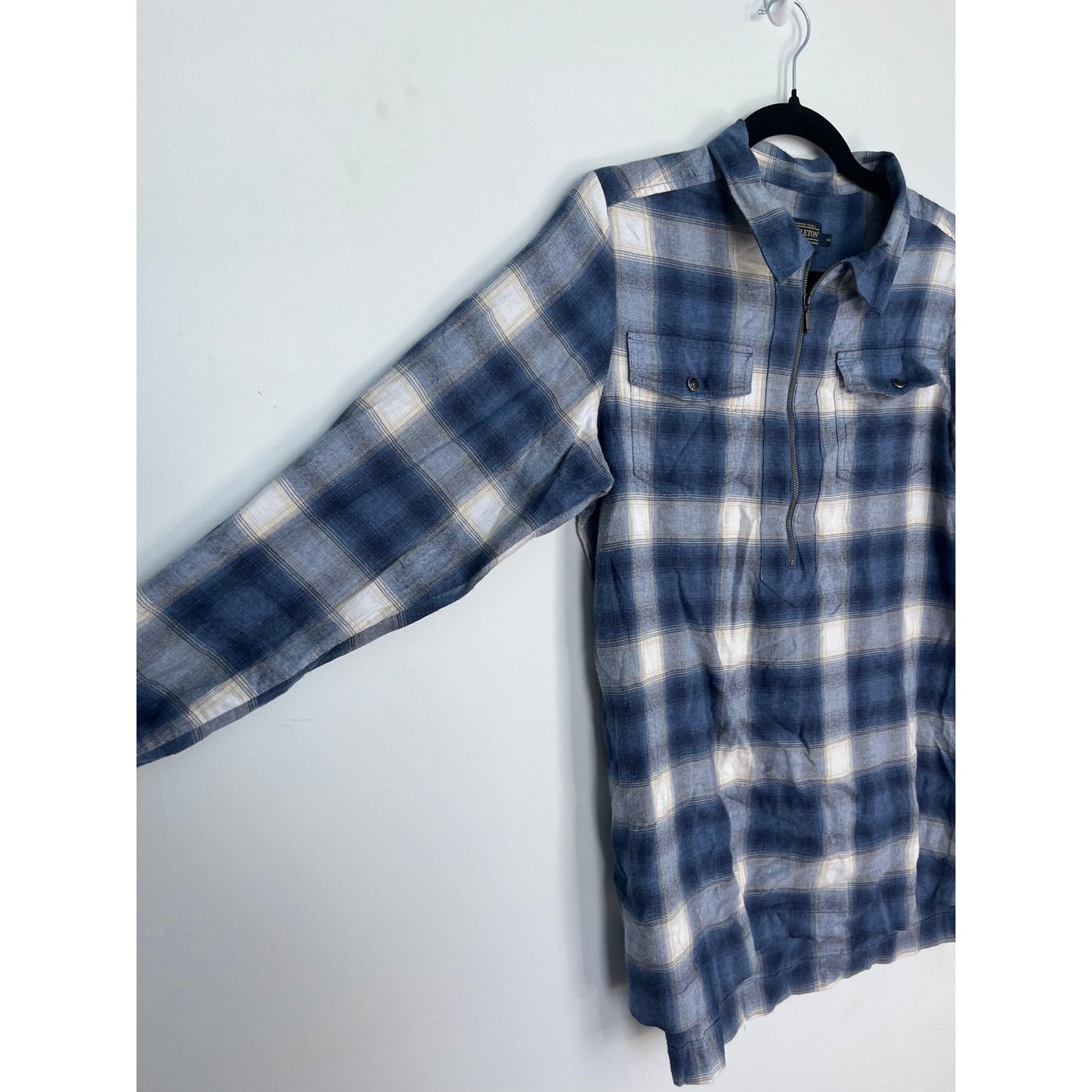 Pendleton Plaid Half Zip Shirt Women M Blue White Flannel Long Sleeve