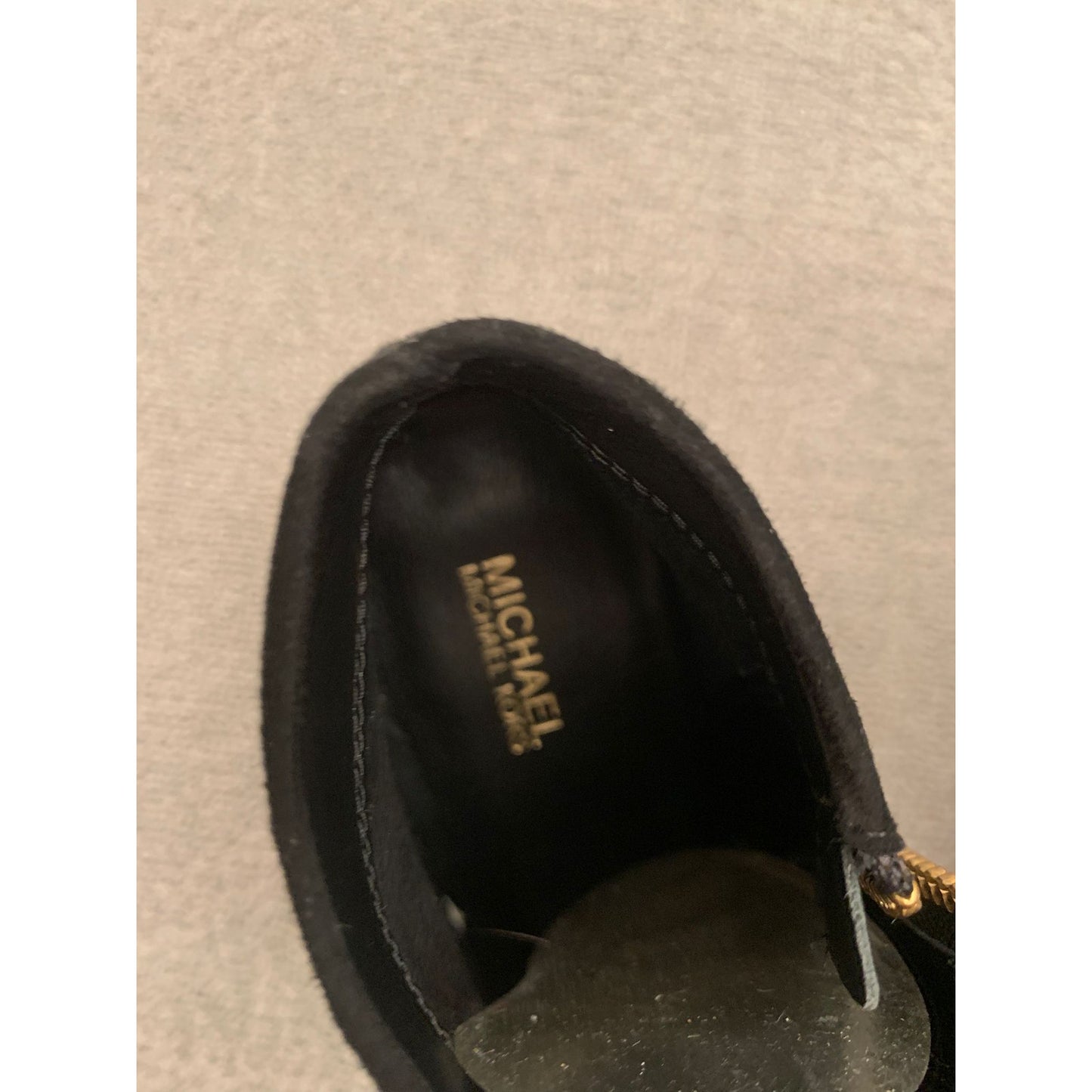 Michael Kors Women 9M Black Suede Ankle Boots Gold Fluted Heel