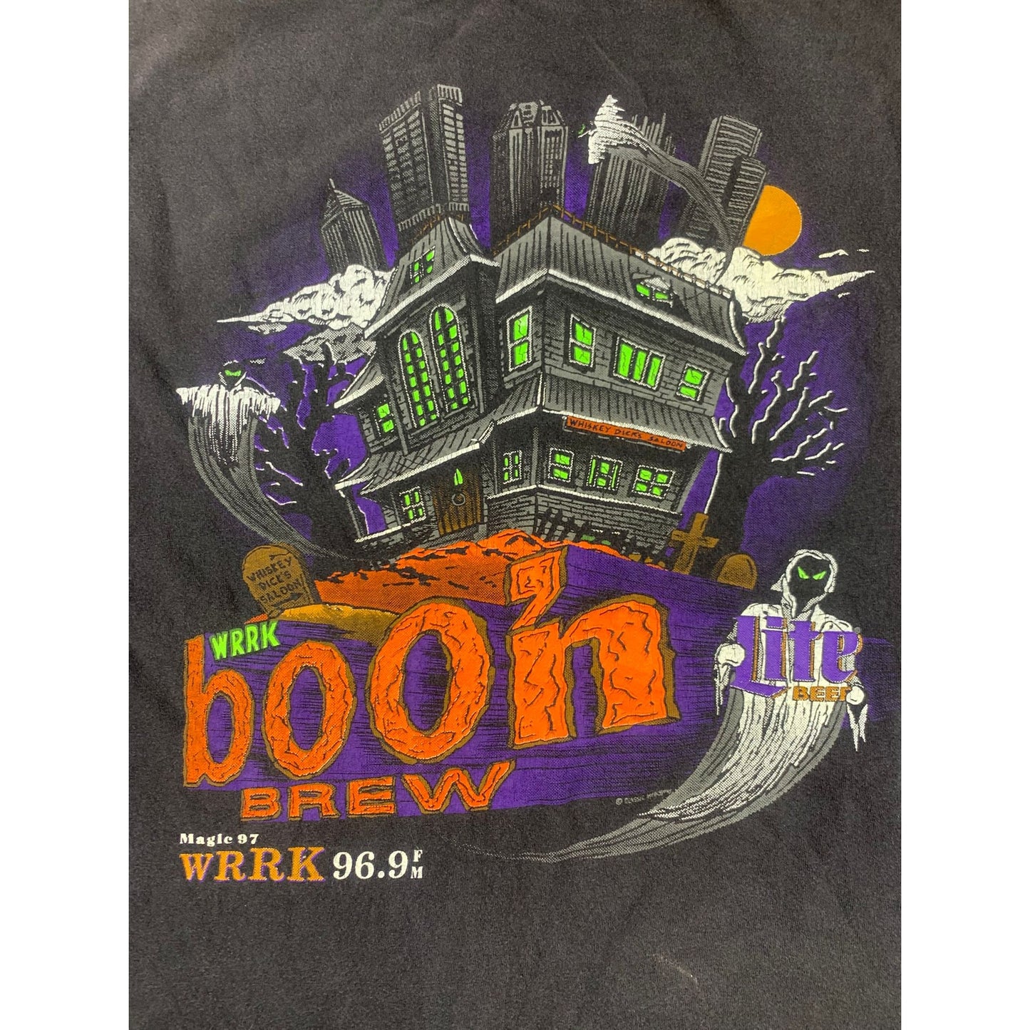 Vintage Oneita Power T Shirt XL Black Beer Lite Halloween Ghost Graphic USA Made