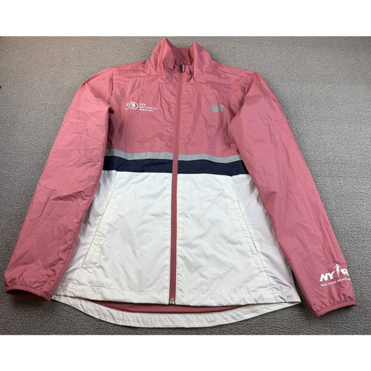 New Balance Women's Small Pink White Windbreaker NYC Marathon Running Jacket