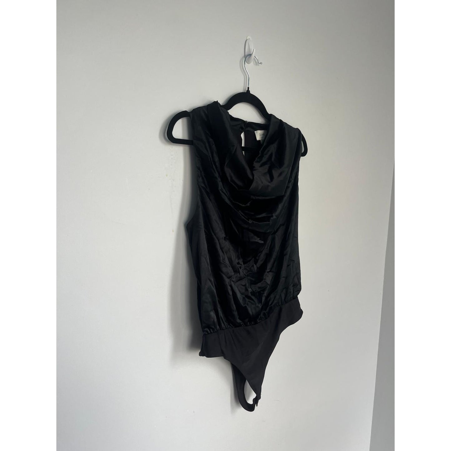Cami NYC Black Bodysuit Women L Sleeveless Satin Thong Snap Back