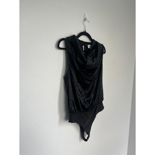 Cami NYC Black Bodysuit Women L Sleeveless Satin Thong Snap Back