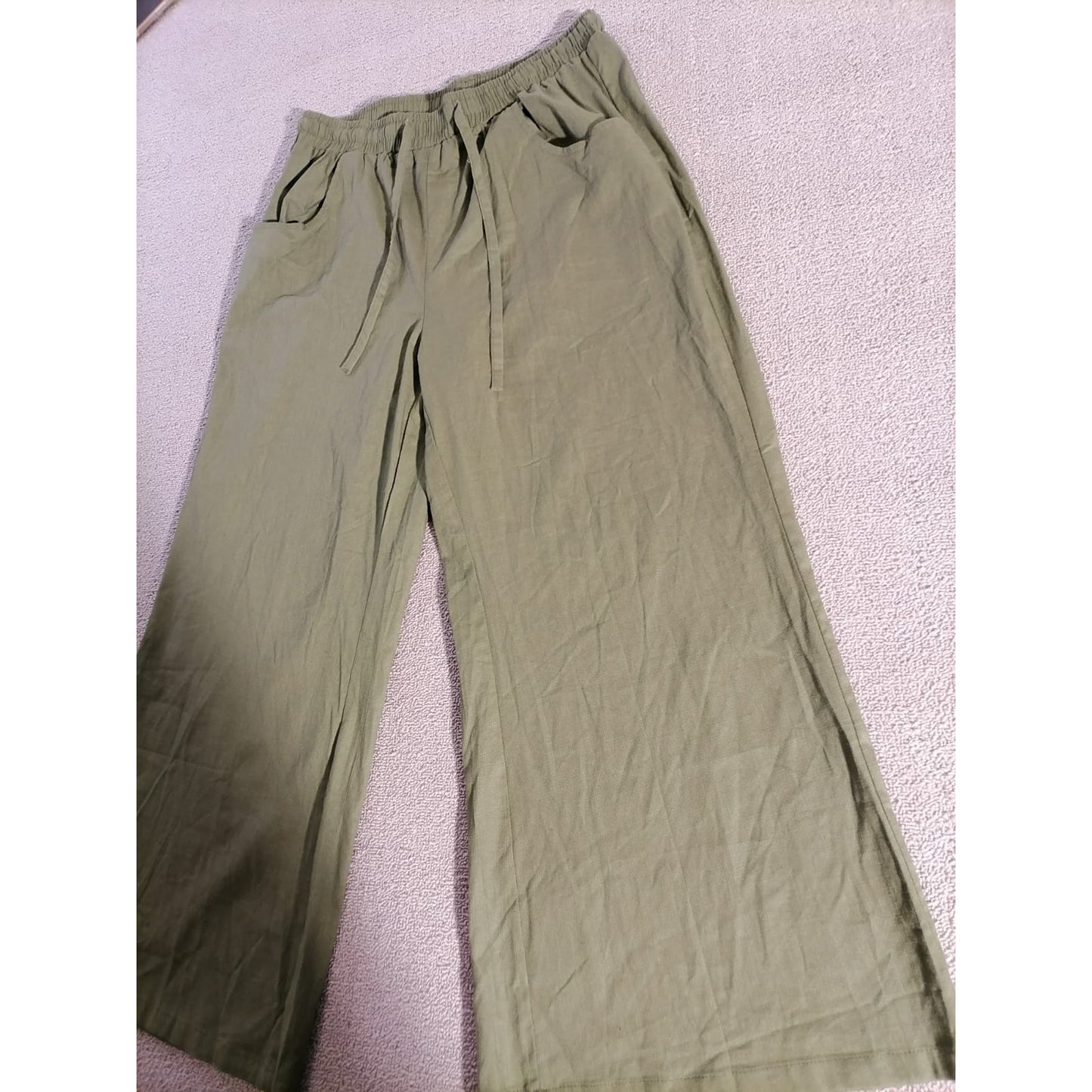HongSui Large Female Olive Green Wide Leg Linen Blend Drawstring Palazzo Pants