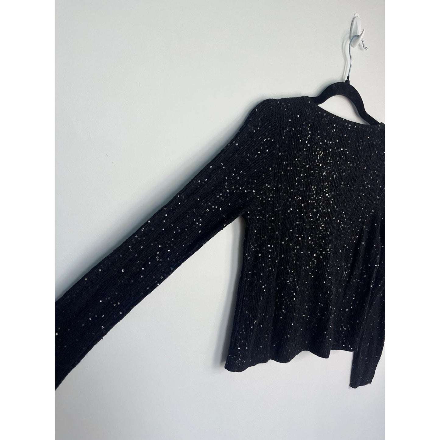 Lauren Ralph Lauren Sequin Cardigan Sweater Black Small Silk Cashmere Blend