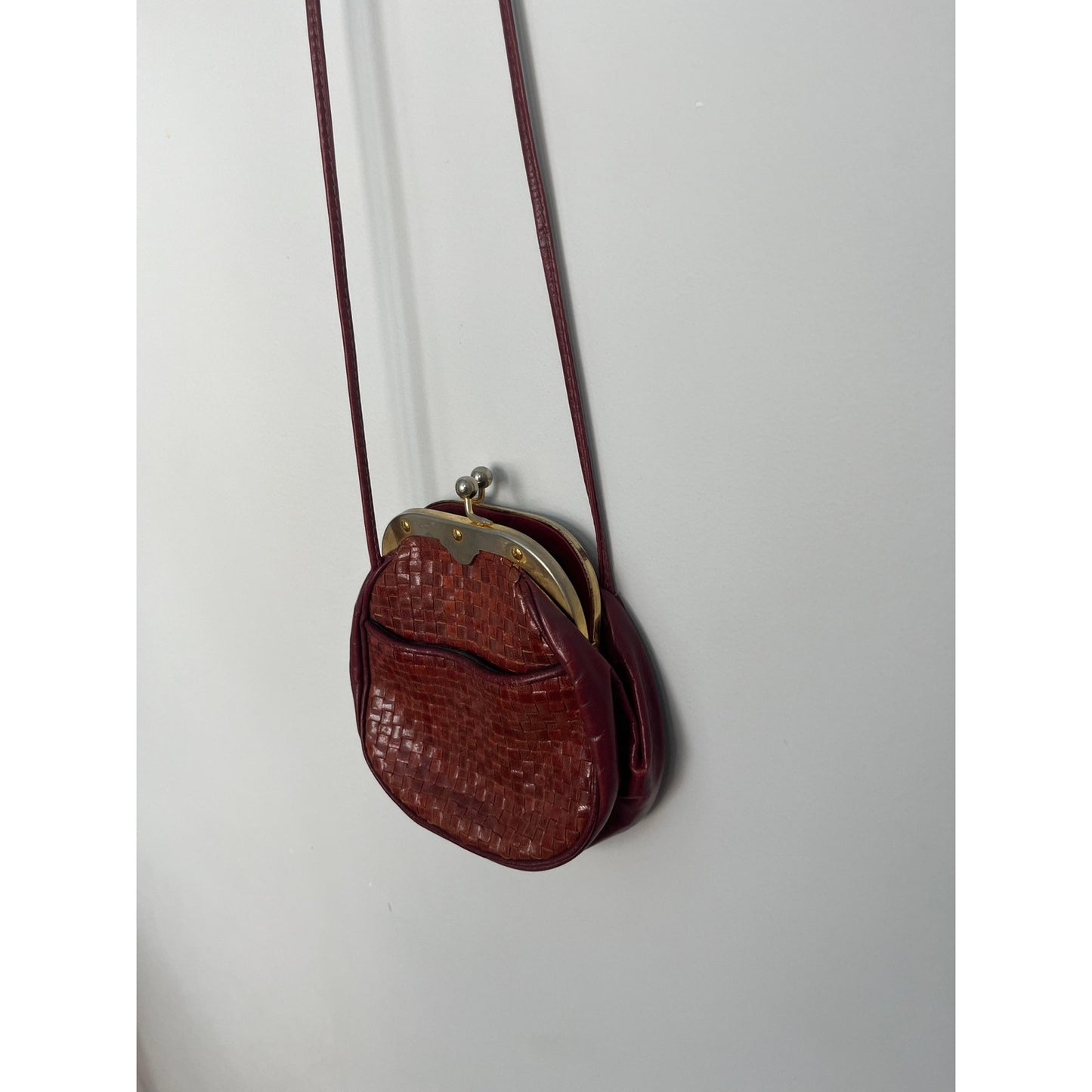 Vintage Woven Crossbody Purse Women One Size Brown Leather Clasp Closure