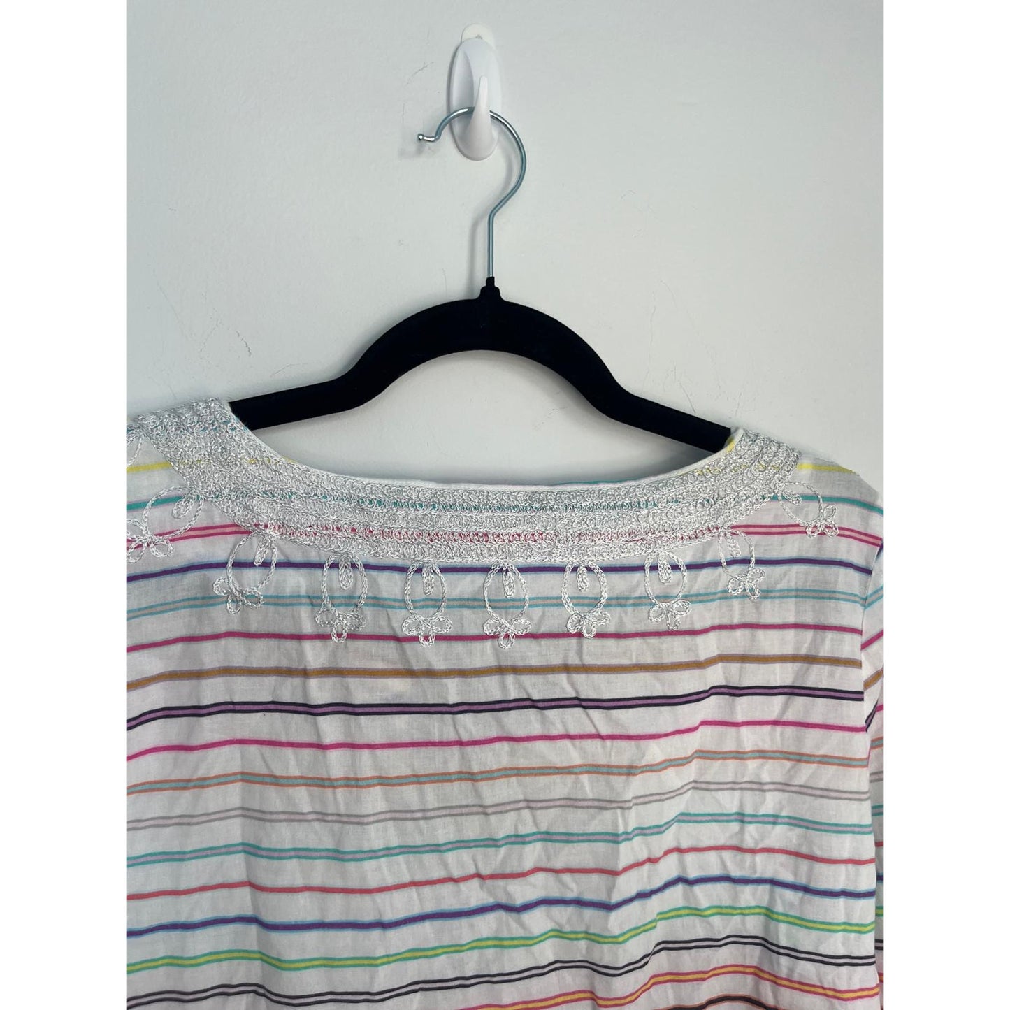Calypso St Barth Tunic Top Women Small Striped Metallic Embroidered Boho