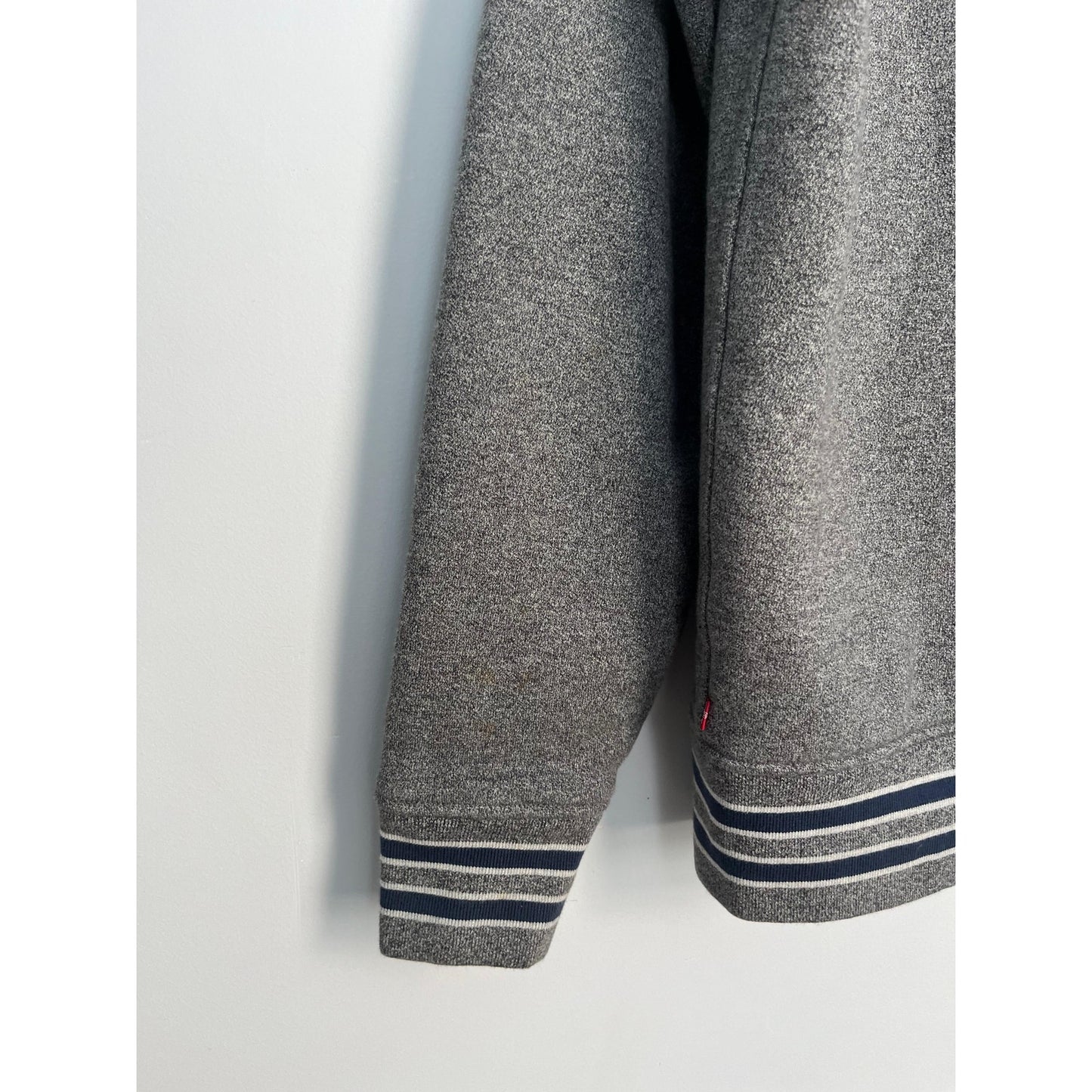 Levis Varsity Jacket Men L Gray Wool Vinatge Rare Blend Snap Front Striped Trim