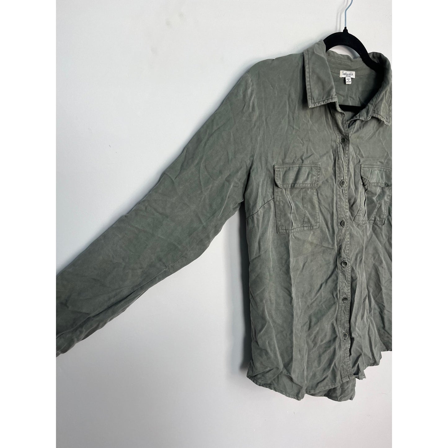 Splendid Button Down Shirt Women Medium Green Long Sleeve Casual Utility